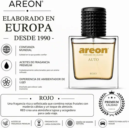 Vista 6 de AREON MCP03 Perfume para Coche 1.7 Fl Oz. (50ml) Botella de Vidrio Ambientador en Aerosol para Coche, Aroma RED Rojo