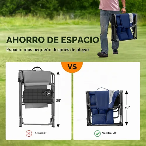 Vista 3 de VINGLI Sillas de campamento, silla de directores, silla de camping con mesa auxiliar y bolsa de transporte, sillas de campamento resistentes