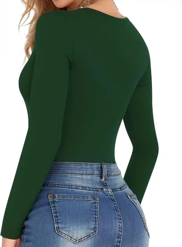 Vista 44 de MANGOPOP - Body de manga corta con cuello cuadrado para mujer