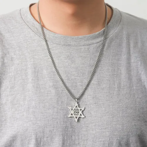 Vista 8 de EUEAVAN Collar con dije de estrella de David contra el mal de ojo de seis puntas con dije de estrella de David, hexagrama demoníaco religioso