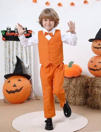 Vista 23 de A&J DESIGN Conjunto de traje de caballero para niños pequeños, 3 piezas, camisas, chaleco y pantalones