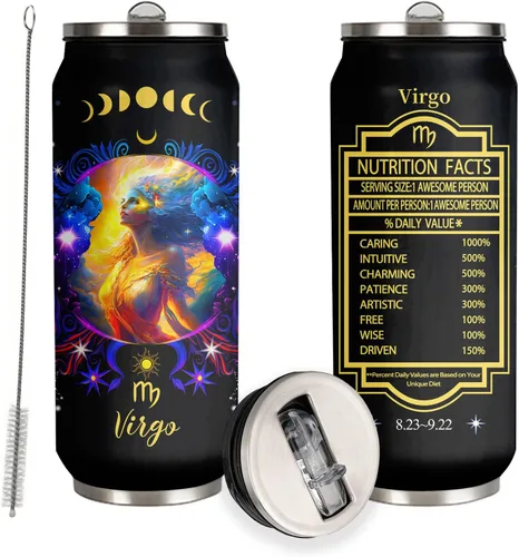 Vista 15 de Aquarius - Vaso de acero inoxidable del zodiaco para hombres y mujeres, regalo de cumpleaños para fanáticos de la astrología con tapa con pajilla