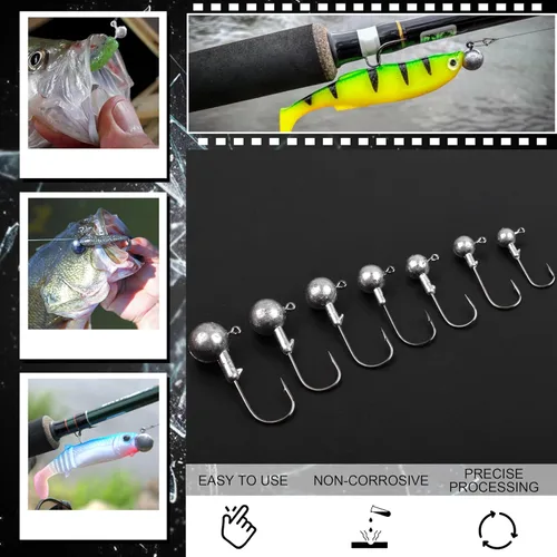 Vista 8 de Jig Heads anzuelos de pesca para Crappie Jigs sin pintar, bolas redondas, afilados, anzuelos de pesca para lubina, trucha, crappie, lucioperca, agua