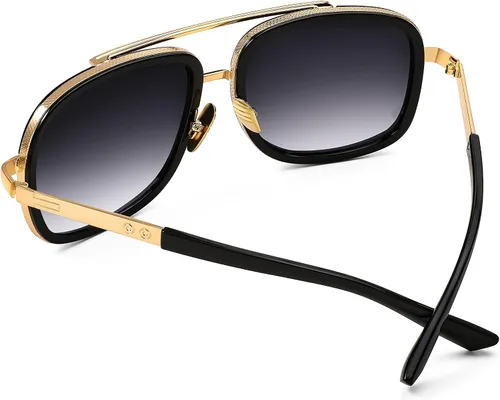 Vista 4 de FEISEDY Gafas de sol cuadradas retro para mujeres y hombres, gafas de sol clásicas de moda Polit de los años 70, marco grande, persianas de metal