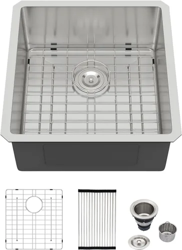Vista 17 de Logmey - Fregadero de barra de acero inoxidable de 13 pulgadas, fregadero de cocina empotrado para barra de calibre 16, cuenco individual de 9