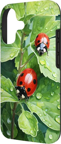 Vista 2 de Ladybugs on Green Leaves Watercolor Case for iPhone 17