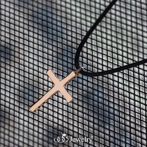 Vista 5 de 555Jewelry - Collar con dije de cruz de acero inoxidable ajustable con cordón negro