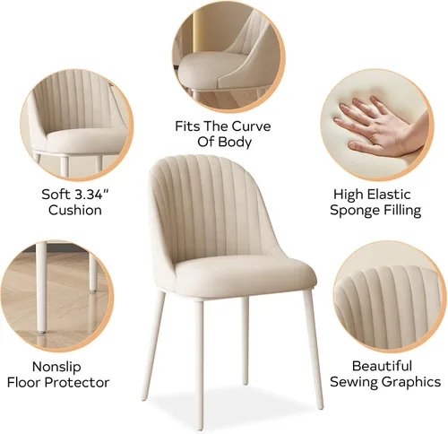 Vista 4 de Juego de 2 sillas de comedor, sillas de comedor blancas, silla cómoda con asiento y respaldo de alta elasticidad, silla moderna con patas cónicas
