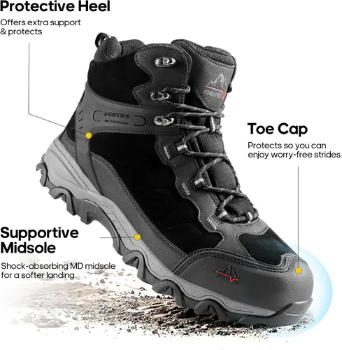 Vista 6 de NORTIV 8 Botas de senderismo impermeables para hombre, zapatos de montañismo para mochileros