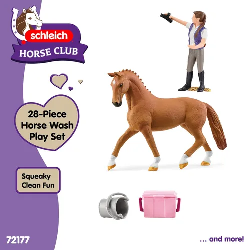 Vista 6 de Schleich Horse Club - Juego de Juguetes de Establo de Lavado de Caballos de 28 Piezas con Figura de Acción de Yegua y Jinete y Accesorios para Niñas