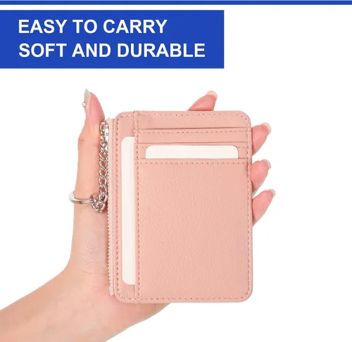 Vista 3 de Buryeah 2 carteras minimalistas delgadas de cuero con bolsillo frontal, carteras con bloqueo RFID, para mujer, tarjetero para tarjetas de crédito