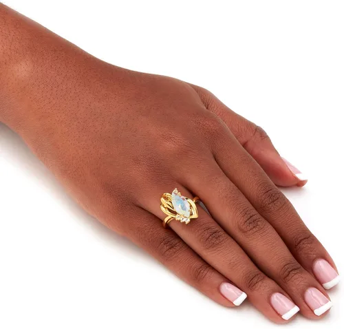 Vista 4 de PalmBeach - Anillo de cristal aurora boreal, chapado en oro amarillo, tallas 5-10