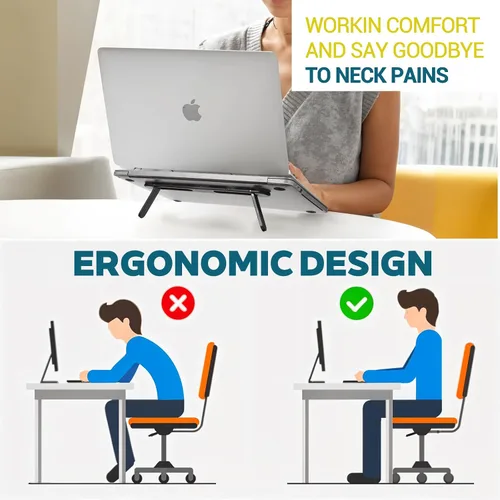 Vista 2 de Soporte elevador de teclado plegable, pies autoajustables para computadora portátil con ángulos duales, soporte para computadora pequeño, elevador