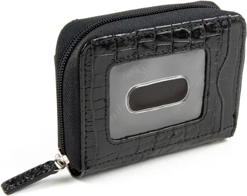 Vista 4 de WalletBe - Cartera de cuero para mujer, tarjeta de efectivo RFID de moneda, embrague de acordeón, identificación con cremallera Croco, Negro