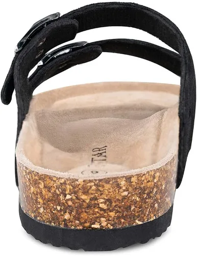 Vista 3 de TF STAR Sandalias de cuero de vaca para hombre, hebilla ajustable de 2 correas, pantuflas informales, plantilla de corcho deslizante