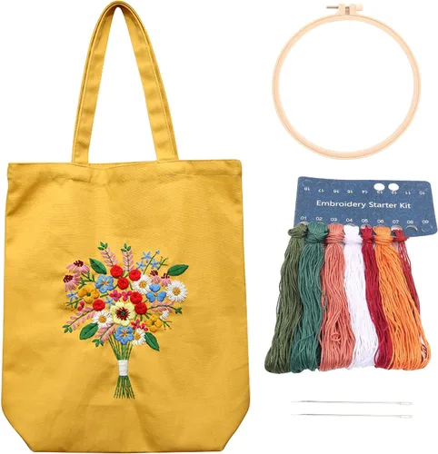 Vista 8 de Kit de bordado MAMUNU de lona con patrón para principiantes, kits de arte y manualidades DIY para adultos, incluye bolsa de bordado