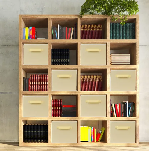 Vista 4 de Simple Houseware Contenedores de almacenamiento plegables de 11 pulgadas, color beige, paquete de 6 cubos de tela organizadores para armario