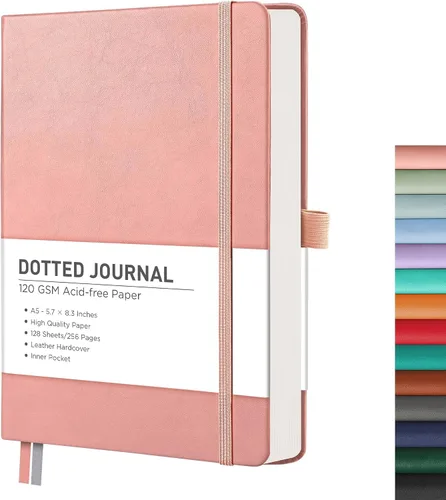 Vista 13 de RETTACY Cuaderno Diario con Puntos, 256 Páginas, Tamaño A5 Mediano (14.5 × 21 cm), Tapa Dura de Cuero, Papel Grueso de 120 g/m², para Diario de Negro