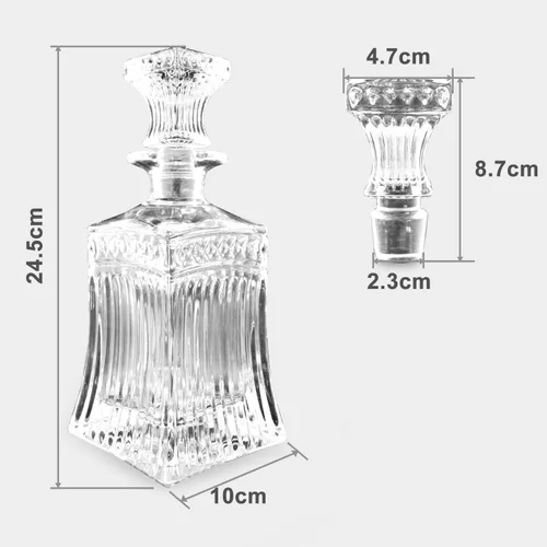Vista 2 de Decantador de vidrio con tapón geométrico hermético, decantador de whisky para vino, bourbon, brandy, licor, jugo, agua, enjuague bucal, vidrio
