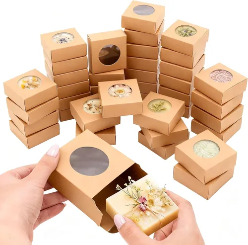 Vista 9 de Chinco 30 cajas de jabón cuadradas para jabones caseros, velas, 3 x 3 x 1.2 pulgadas, cajas de jabón con ventana transparente, pequeña caja de Negro