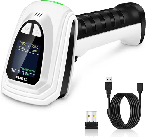 Vista 10 de KUIIYER Mini escáner de código de barras Bluetooth, escáneres inalámbricos 2D QR 1D de código de barras con pantalla LCD y teclado de ajuste y voz