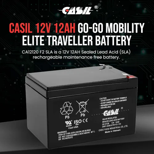 Vista 2 de Casil Batería de repuesto de 12 V y 12 Ah compatible con Go-Go Mobility Elite Traveller SC40E SC44E, paquete de 2