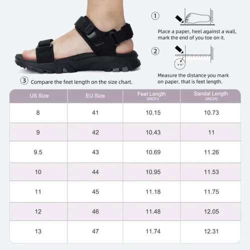 Vista 6 de MEGNYA Sandalias cómodas para caminar para hombre, sandalias deportivas suaves de senderismo con tres correas ajustables de velcro y velcro