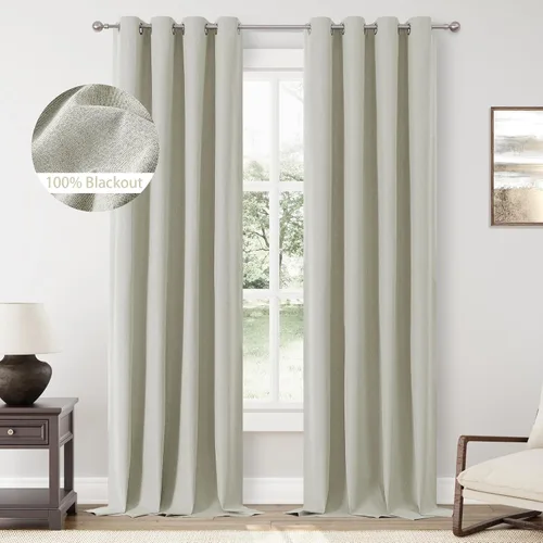 Vista 95 de ChrisDowa Cortinas 100% Opacas de Abedul Sólido de 45 Pulgadas de Largo, 2 Paneles para Dormitorio y Sala de Estar, Estilo Granja Oscurecedoras