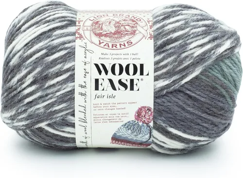 Vista 19 de Lion Brand Yarn - Ovillo de lana Wool Ease Fair Isle, hilo para tejer, color beige/oliva, 1 unidad Worsted Weight Wool Acrylic Blend Knit &