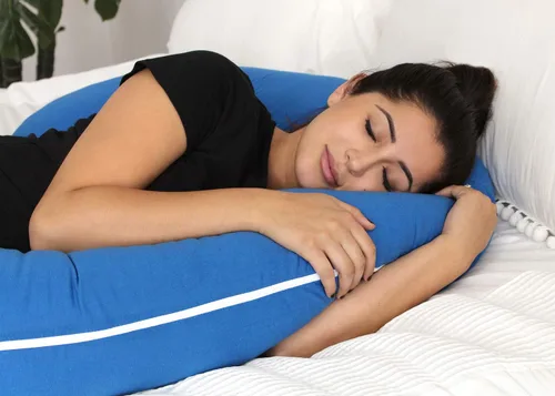 Vista 8 de Pharmedoc Almohadas de embarazo, almohada de cuerpo completo en forma de C - Funda de jersey azul - Almohadas de embarazo para dormir - Almohadas