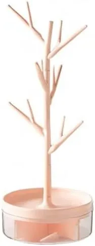 Vista 8 de Estante de joyería de rama con base giratoria y caja de almacenamiento, organizador colgante de torre de árbol para anillos, aretes, collar