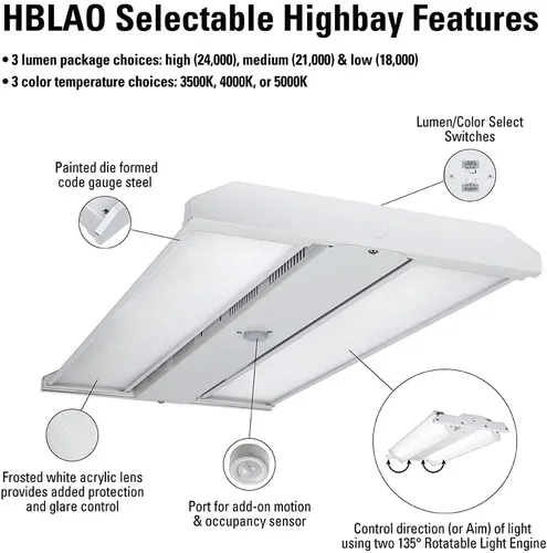 Vista 3 de Metalux HBLAO HBLAO - Luz LED de 2 pies de altura para tienda, equivalente a 400 W, 24,000 lúmenes, óptica ajustable, CCT seleccionable