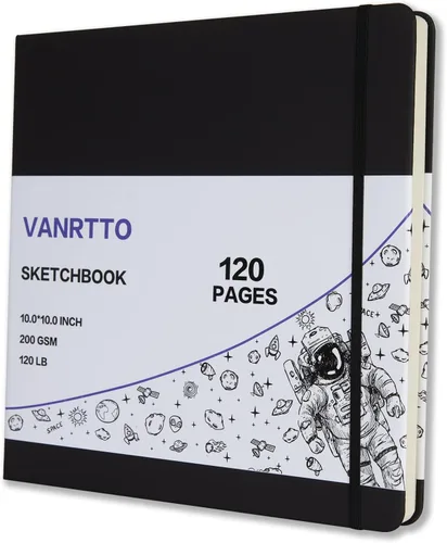 Vista 8 de VANRTTO Cuaderno de bocetos cuadrado de tapa dura, 120 libras/200 GSM, papel de dibujo grueso para marcador, acuarela, medios mixtos, cuaderno