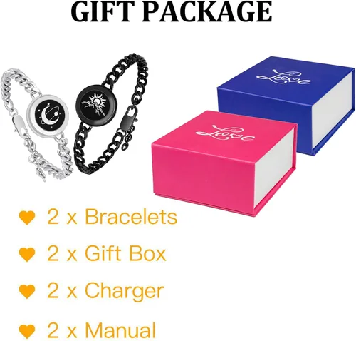 Vista 9 de Long Distance Touch Bracelets,Vibration & Light up Remote Smart Matching Couples Bracelet for Couple Long Distance Relationship Girlfriend Boyfriend
