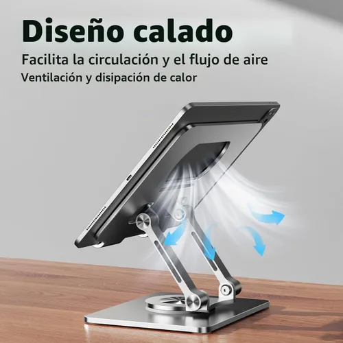 Vista 6 de Soporte para iPad, soporte para tableta con base giratoria gruesa de 360°, soporte de aluminio ajustable de doble varilla para todas las superficies