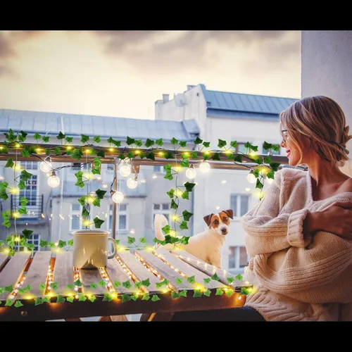 Vista 3 de Contatto 2 enredaderas falsas de 43 pies con 260 luces LED solares para exteriores, guirnalda de hiedra falsa colgante, plantas artificiales, hojas