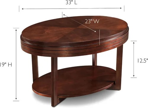 Vista 3 de Leick Home 10109-CH Mesa de centro ovalada pequeña con estante, color cereza chocolate Nuez pacana