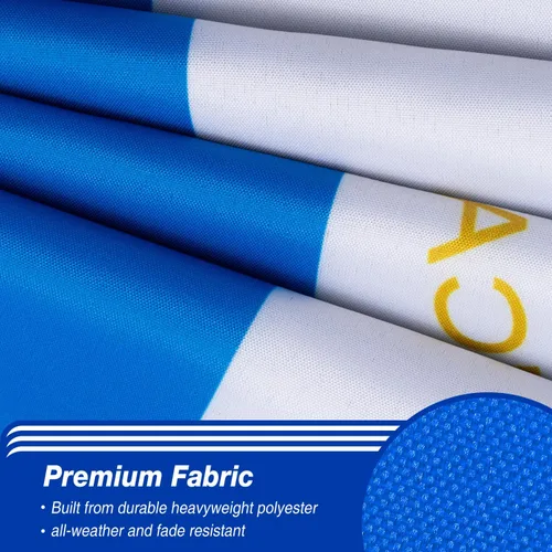 Vista 3 de Bandera de Nicaragua de 3 x 5 pies para exteriores, bandera nacional nicaragüense, bandera nacional nicaragüense, doble cara de 3 capas de poliéster