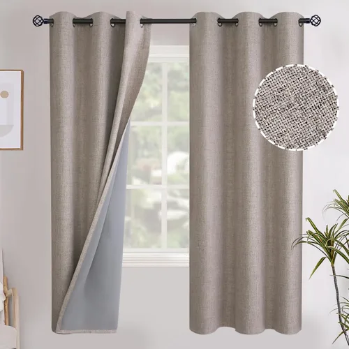 Vista 91 de YoungsTex - Cortinas opacas de lino para dormitorio, oscurecimiento de la habitación, cortinas con textura de lino, paneles con aislamiento térmico