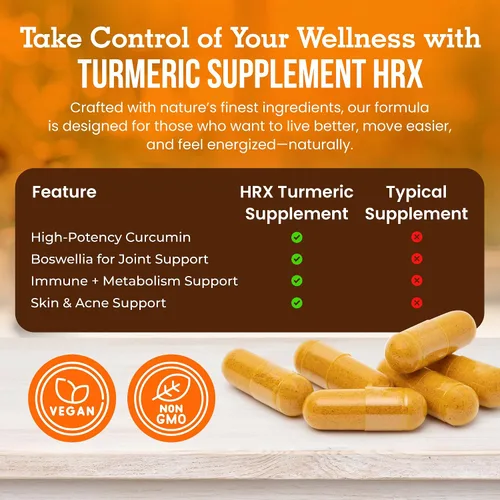 Vista 6 de Suplemento de cúrcuma Hrx- Suplemento inmunológico, suplemento de refuerzo del metabolismo para las articulaciones con curcumina de cúrcuma