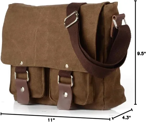 Vista 6 de morral de cuero y lona para computadora portátil + morral de lona para cámara Dslr Slr, marrón (2)