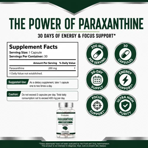 Vista 2 de Probase Nutrition Cápsulas de paraxantina de 200 mg para energía limpia