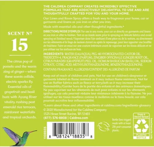 Vista 2 de Caldrea - Spray para ropa de lino y habitación de jengibre y pomelo - 16 onzas líquidas