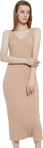 Vista 2 de RZIV Vestido de suéter sin mangas para mujer, de punto, delgado, con cuello en V, ajustado, elástico, ajustado