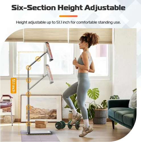 Vista 3 de VIJIM Soporte de piso para tableta, soporte de teléfono para grabación, soporte ajustable para teléfono celular y tableta para piso, compatible