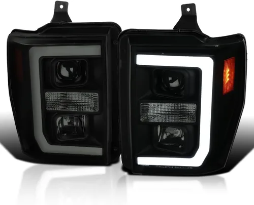 Vista 11 de SPEC-D TUNING Faros Proyectores Negros con Barra LED Compatibles con Ford F-250, F-350, F-450, F-550 Super Duty 2008-2010, Juego de Faros Izquierdo