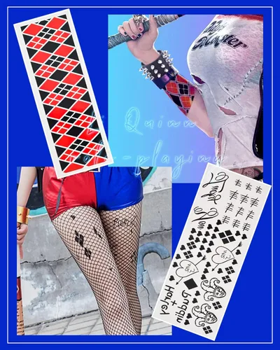 Vista 6 de ABONDEVER Quinn Puddin Gargantilla de Halloween ajustable de cuero punk, collar de letras, calcomanías de tatuaje, remaches, pulsera de espiga