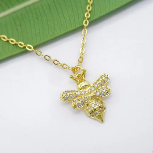 Vista 4 de Hiqmic 925 Sterling Silver Cute Bee Zirconia Pendant Necklace White Gold Plated Fashion Jewelry Gift 16"-18" WK99048