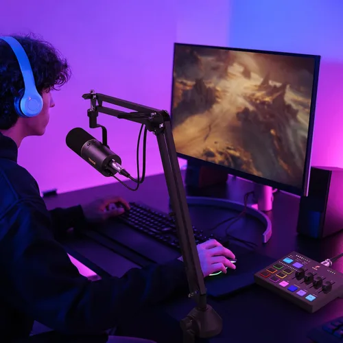 Vista 9 de TONOR Kit de micrófono dinámico para podcasts, interfaz de audio y micrófono XLR/USB para podcasting, grabación, micrófono de estudio cardioide XLR