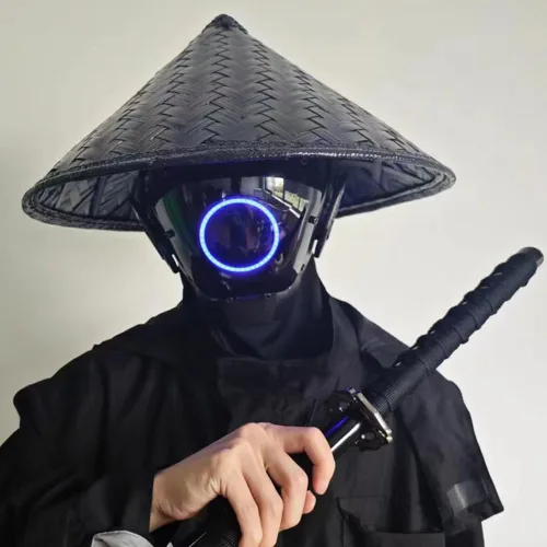 Vista 5 de KYEDAY Máscara punk cosplay para hombres, máscara de luz redonda LED para mujeres, cosplay, Halloween, fiesta, festival de música, accesorios